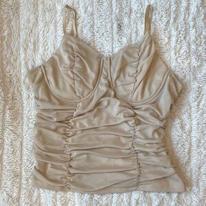 Just Polly beige Elegant Tan Ruched Women's Top